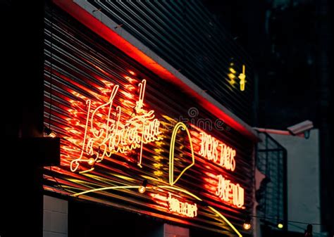 Red Neon Sign on Bar Facade in Buenos Aires Editorial Photography ...