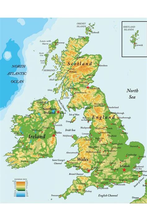 Geographical map of United Kingdom (UK): topography and physical features of United Kingdom (UK)