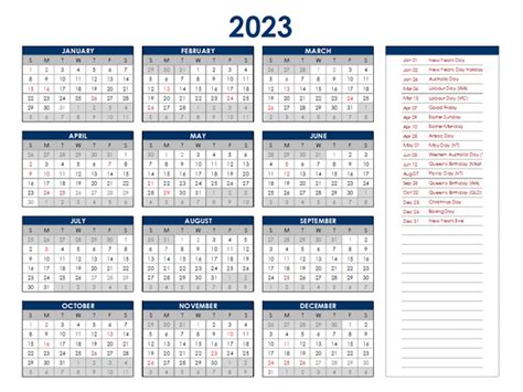 Yearly Calendar 2023 Printable Australian Flag - IMAGESEE