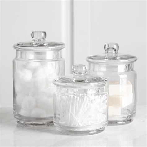 Clear Glass Apothecary Jars-Cotton Jar-Bathroom Storage Organizer Canisters Set of 3 - Walmart.com