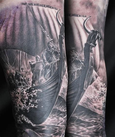 Tetovēšanas Salons TattooFrequency | Black and grey, Viking ship, Tattoos