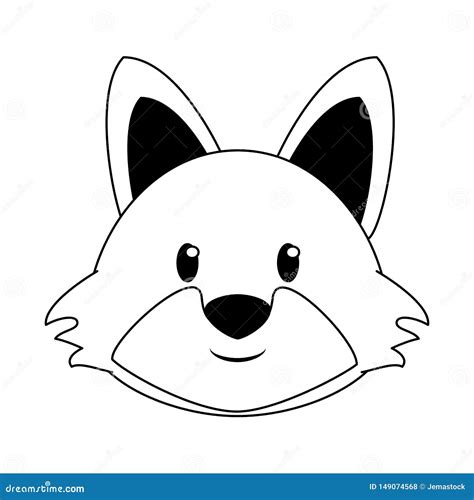 Fox Head Wildlife Cute Animal Cartoon in Black and White Stock Vector ...