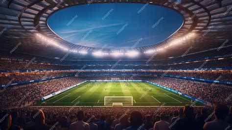 Premium AI Image | Football stadium at night An imaginary stadium is ...