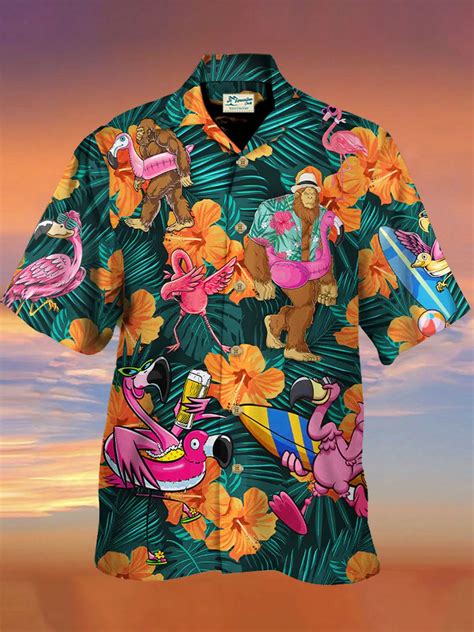 Royaura Beach Vacation Bigfoot Men's Hawaiian Shirts Stretch Tropical Surf Floral Plus Size Camp ...