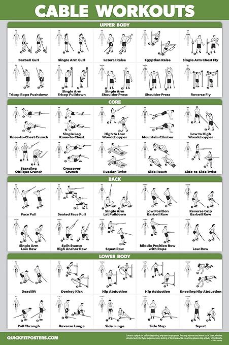 QUICKFIT Workout Poster Cable Machine, an Exercise Chart for Cable Training Station, Laminated ...