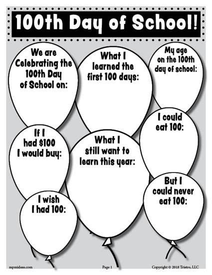 Printable 100th Day of School Writing Activity | 100 days of school ...