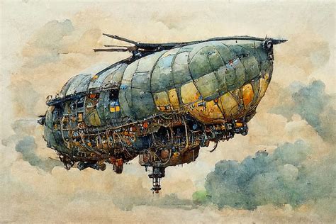 Steampunk flying ship, 11 Painting by AM FineArtPrints - Fine Art America