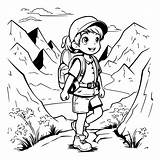 Premium Vector  Boy With Backpack hiking In Mountains sketch template
