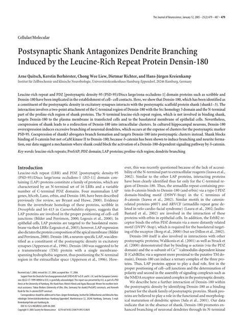 (PDF) Postsynaptic Shank Antagonizes Dendrite Branching Induced by the Leucine-Rich Repeat ...