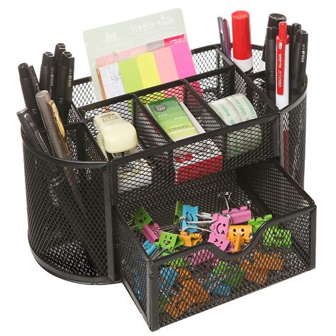 MyGift Black Metal Wire Mesh 8 Compartments Office Supply Desktop ...