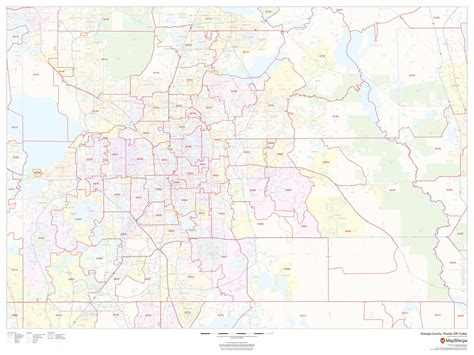 Orange County, Florida Zip Codes - 48" x 36" Paper Wall Map | Nellis ...