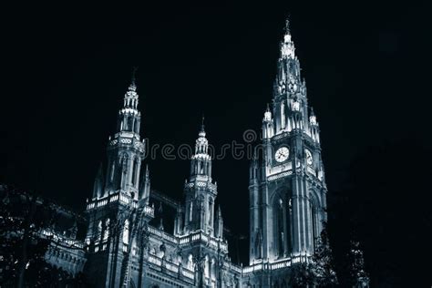 Town Hall Facade at Night, Vienna Stock Image - Image of exterior ...