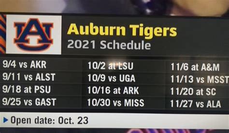 2021 Auburn Football Schedule : r/wde