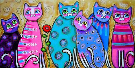 Abstract Cat Art | ... Cats With Flower Painting - Colorful Cats With ...