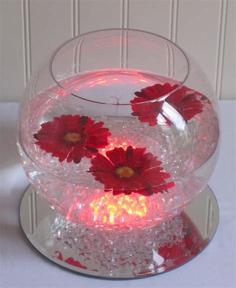 Goldfish Bowl with coloured led light, acrylic stones and beads ...