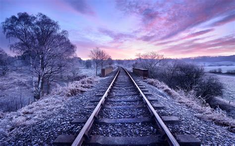 Train rails, nature, railway, trees, winter HD wallpaper | Wallpaper Flare
