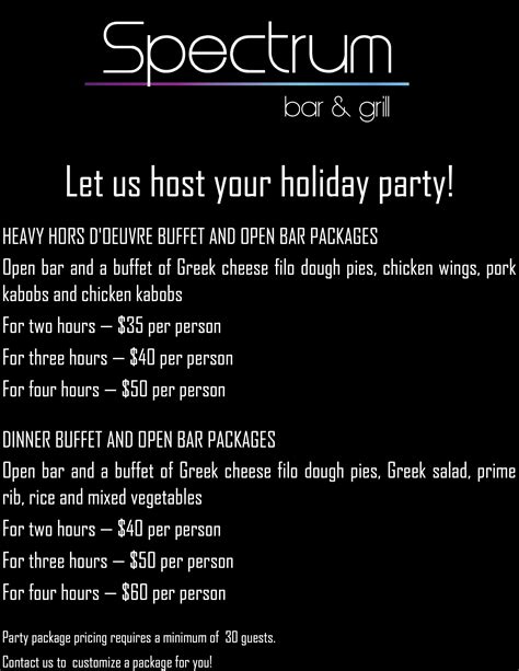 Party Packages – Spectrum Bar & Grill