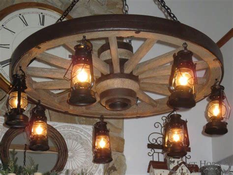 Rustic Wagon Wheel Chandelier with 7 Lanterns | Wagon wheel chandelier, Rustic chandelier, Wagon ...