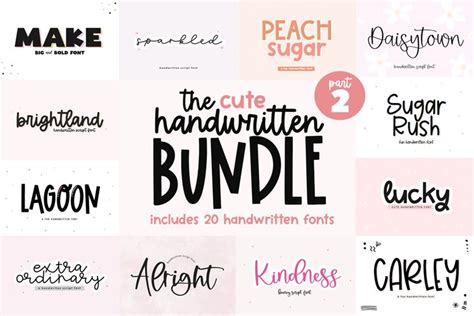 Cute Handwritten Font Bundle Part 2 | 20 Fonts for (1800497)