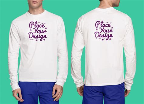 Free Front & Back White Long Sleeves T-Shirt Mockup PSD - Good Mockups