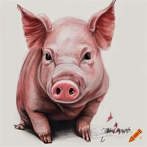 Realistic pencil drawing of a cute pig on Craiyon