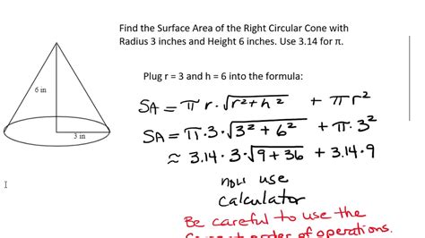 Calculator Steps to find Volume and Surface Area of Cone - YouTube