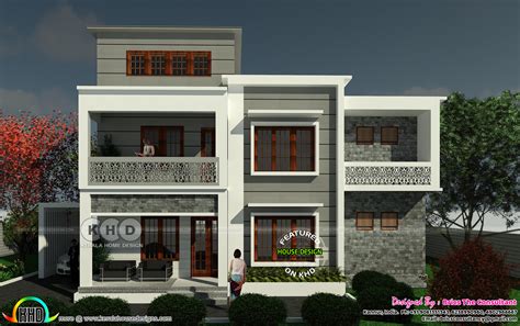 Sober colored modern house front and side view rendering - Kerala Home Design and Floor Plans ...