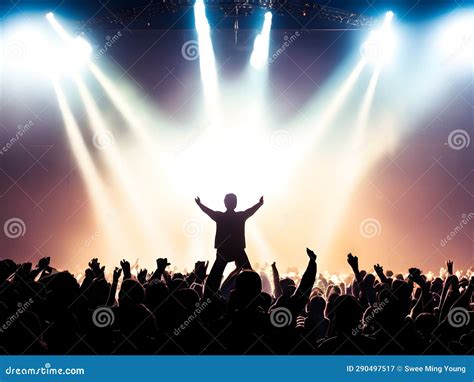 Image of the Crowded Church Worship Rally with Distance Silhouette Figure of the Televangelist ...