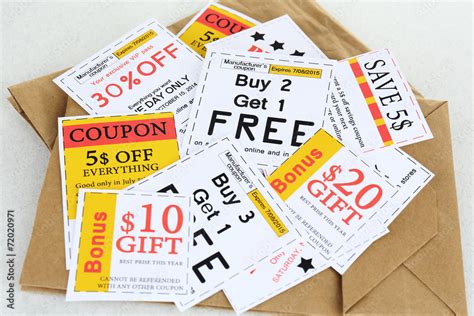 Set of cut coupons for shopping to save money Stock Photo | Adobe Stock