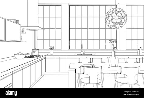 Interior Design modern Kitchen Drawing Plan Stock Photo - Alamy