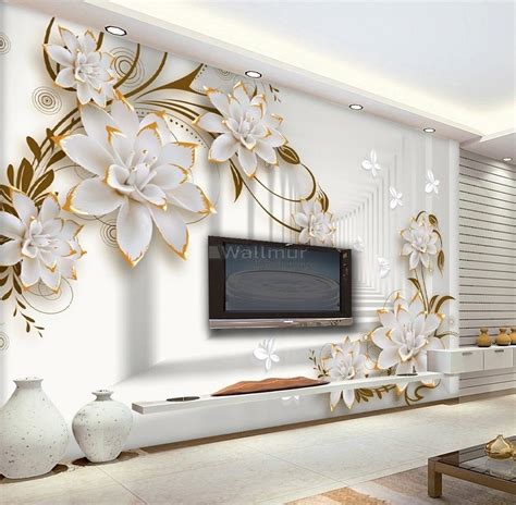 Lily Floral with Abstract Corridor Wallpaper Mural | 3d wallpaper ...