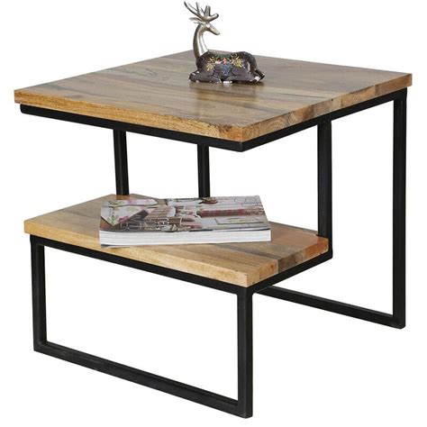 Industrial style light mango wood side table with metal frame