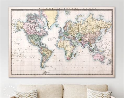 Old World Map Canvas Print Original Hand Coloured Map of the - Etsy