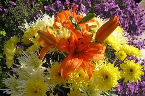 Chrysanthemums, Lilies, Flowers, Bouquets, Greens wallpaper - Coolwallpapers.me!