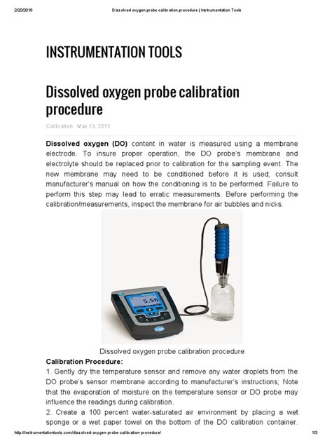 Dissolved Oxygen Probe Calibration Procedure | Calibration | Evaporation