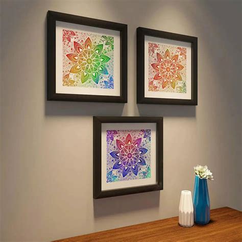 Mandala Painting with Black Color Frame Set of 3 / Break Resistant Cle – Dekorspace