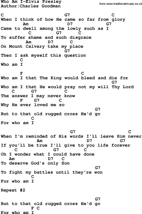 Country Music:Who Am I-Elvis Presley Lyrics and Chords