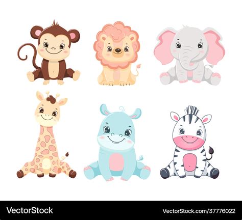 Cute Cartoon Baby Jungle Animals