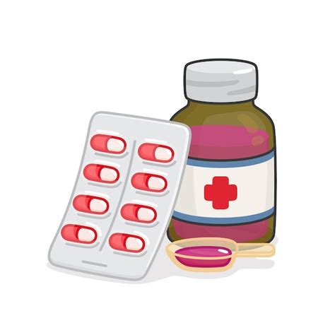 Premium Vector | Cough syrup and pills cure inflammation kawaii doodle flat vector illustration