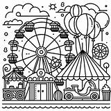 Happy amusement park Simple coloring Page For Download Free sketch template
