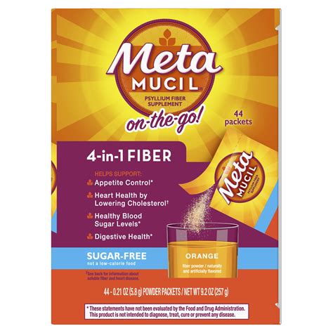 Metamucil Psyllium 4-in-1 Fiber Supplement Sugar Free – Orange – 44ct ...