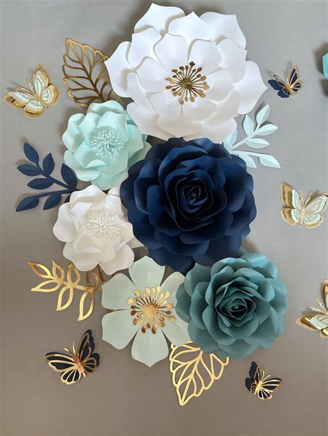 Paper Flower Wall Decor Blue Nursery Wall Paper Flowers - Etsy Canada