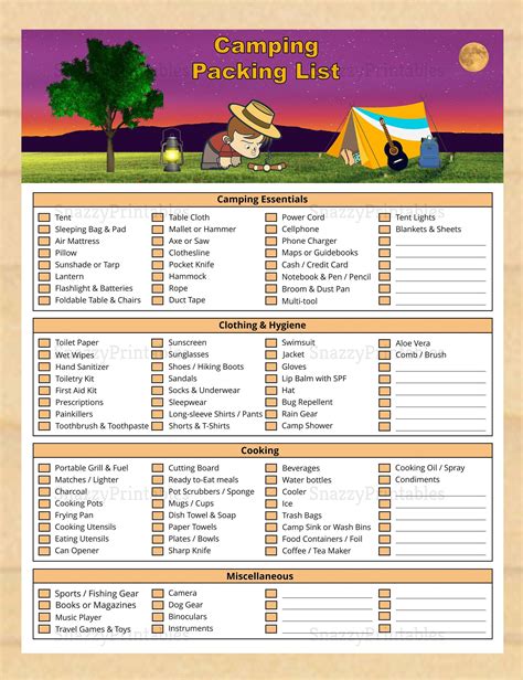 Family Camping Camping Checklist Printable - Printable Word Searches