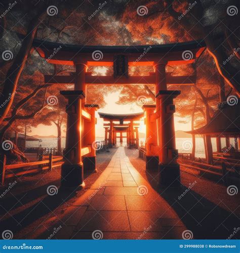 Shinto Temple and Torii Gate in Japan Stock Illustration - Illustration ...