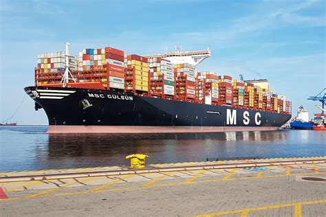 The largest container ship in the world MSC Gülsün already in Gdansk