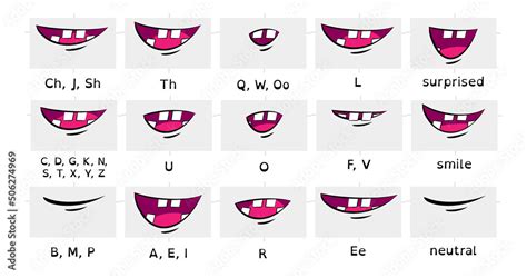 15 Cartoon Viseme Mouth Shapes - 2d animation visemes lip sync - English Stock Vector | Adobe Stock