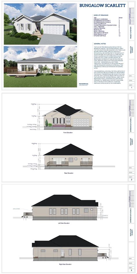 Ranch House Plans, Bungalow With Garage, PDF Download - Etsy