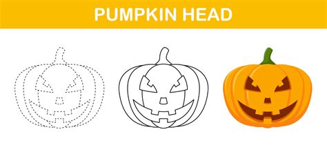 Pumpkin Halloween tracing and coloring worksheet for kids 12139324 ...