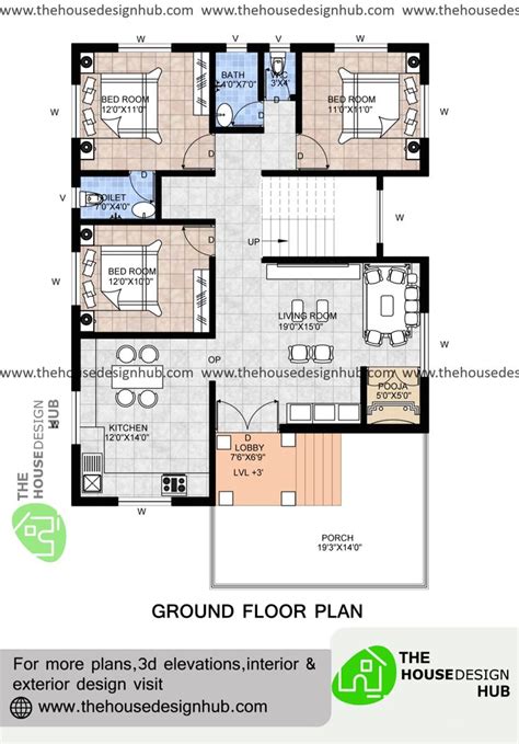 3 BHK House Plan in 1200 Sq Ft | Free house plans, Square house plans ...