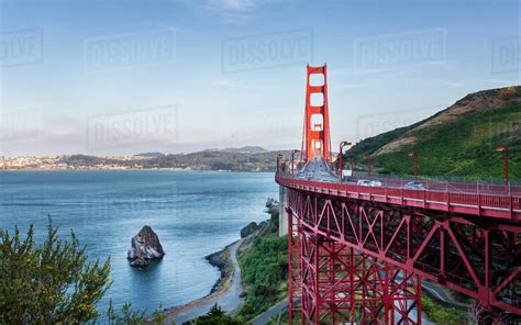 View of Golden Gate Bridge from Golden Gate Bridge Vista Point at sunset, San Francisco ...